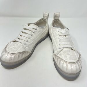 Fendi Roma Tennis Shoes Canvas FF Low Top Sneaker Logo Tess White Sz 38.5